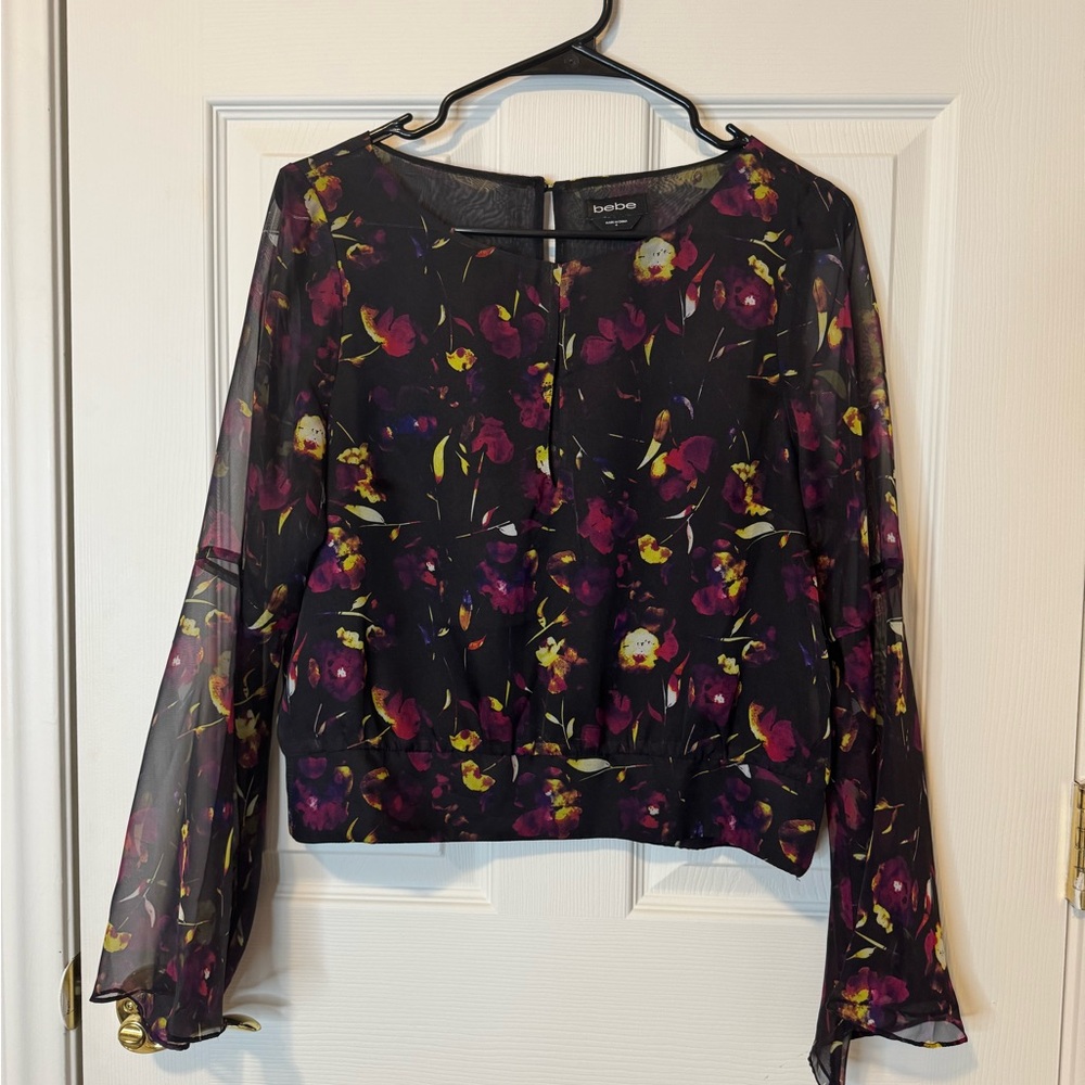 Bebe Floral Sheer Sleeve Blouse